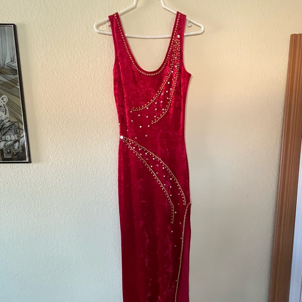 Long red suede dress
